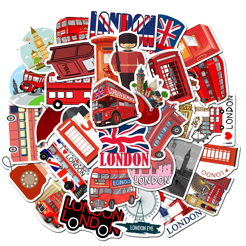 

10/30/50PCS British Classic Landmark Building Bus Graffiti Decoration Hand Luggage Skateboard Waterproof Sticker Toy Wholesale