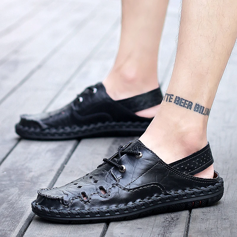 

Summer Hot Classic Men's Sandals Genuine Leather Soft Breathable Comfortable Shoes Beach Roman Sandals Men Sandals 38-44