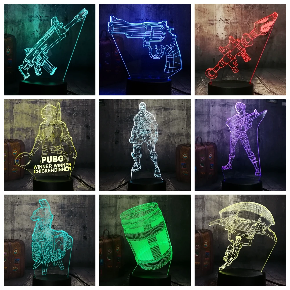 Прохладный битва игрового персонажа PUBG TPS SCAR L череп ракета светодиодный Ночной