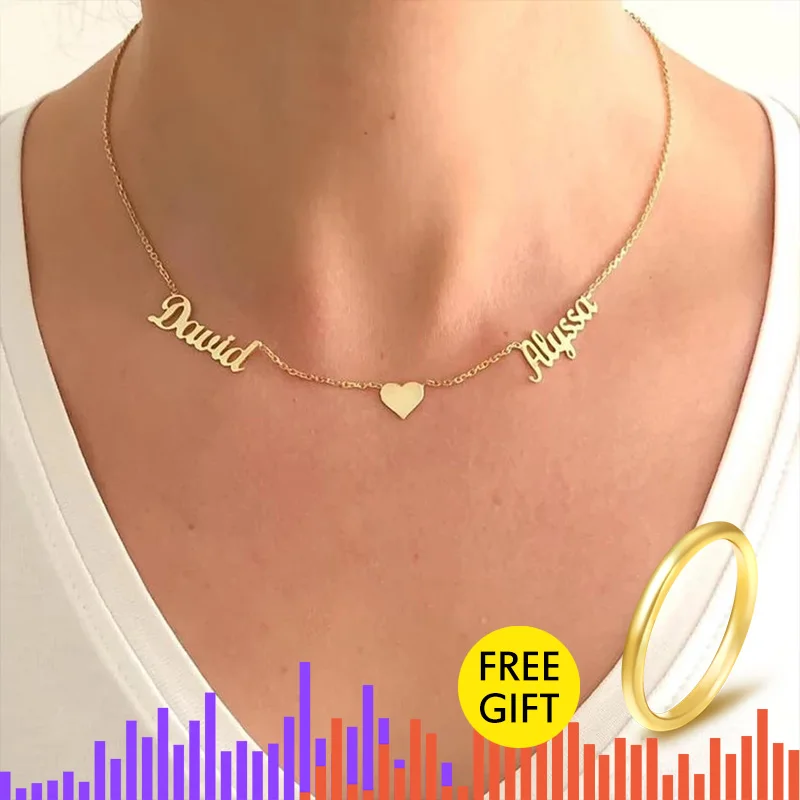 V притягивающее золото двойные имена сердце ожерелье BFF Индивидуальные ювелирные