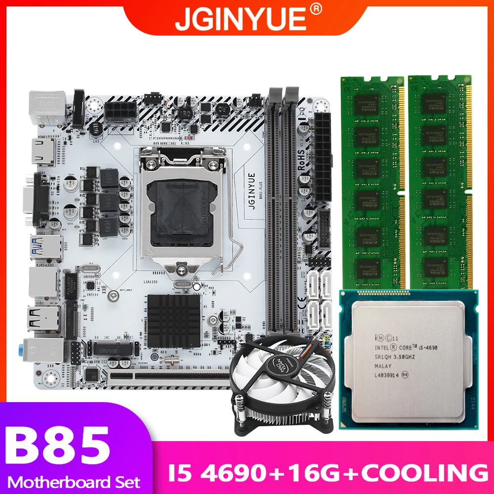 Preise JINGYUE B85 Motherboard LGA 1150 Set Kit Mit Kühlung Intel CORE I5-4690 CPU DDR3 2*8GB RAM M.2 NVMe WIFI Mainboard B85I-PLUS