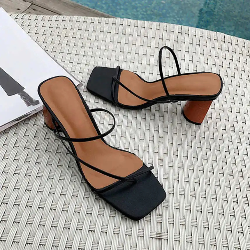 

Women Summer Sandals 2020 High Heel Sandals Slippers Slip On Open Toe Sandals Casual Outdoor Slippers Narrow Band Slides