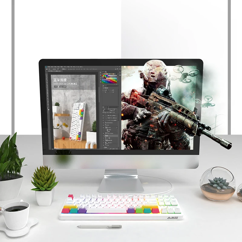 Клавиатура AJAZZ K870T Механическая для телефона/планшета/ПК, игровая Проводная Двухрежимная клавиатура с RGB-подсветкой, 87 клавиш, белый цвет