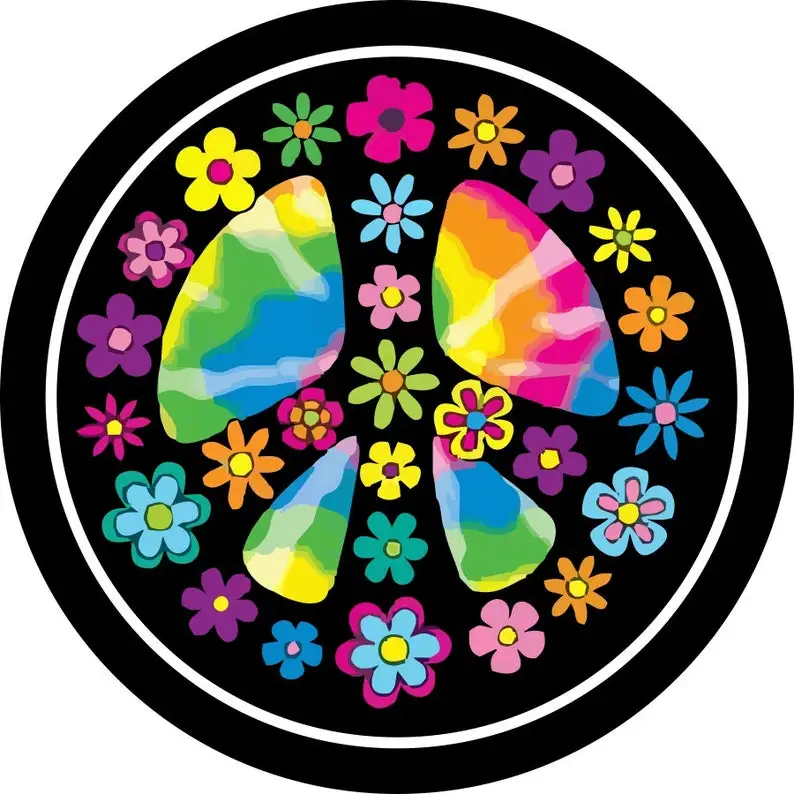 

Hippie Peace Sign Flower/Floral (Tie Dye) Spare Tire Cover for any Vehicle, Make, Model and Size - Jeep, RV, Travel Trailer