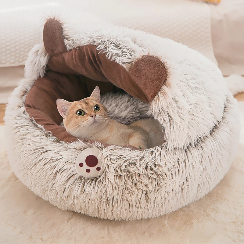 

Домик для кошки, круглая кровать для кошек, длинная мягкая плюшевая подушка для кошек и собак, диван-коврик для кошки, дышащий и мягкий