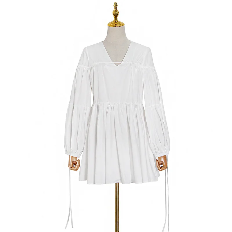 

Summer new fashion sexy backless v-neck lantern sleeve waist loose slim short dress