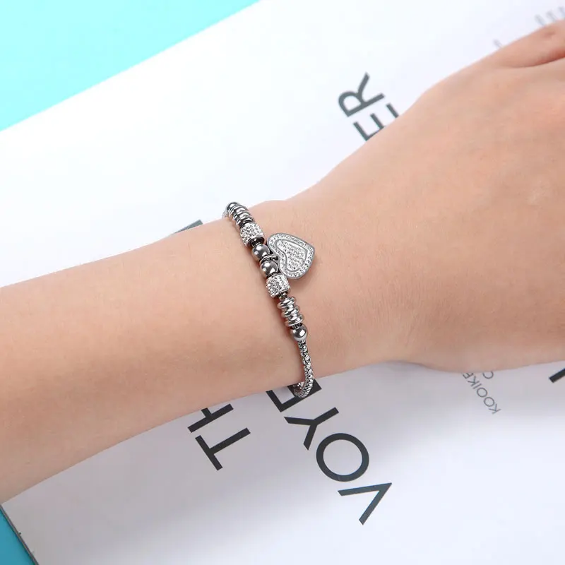 Браслет женский с шармами в виде сердца из циркония регулируемый размер |