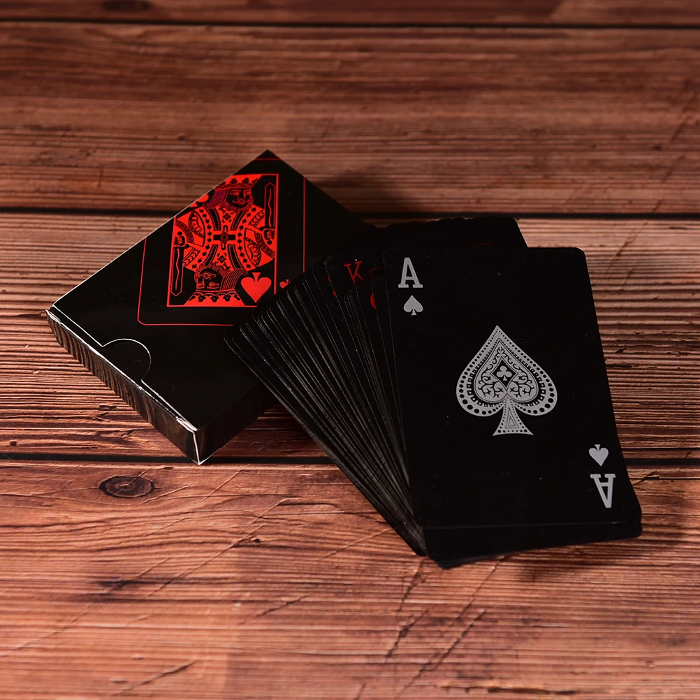

1Set High Quality Plastic Box Poker Black Playing Cards Family Game Waterproof