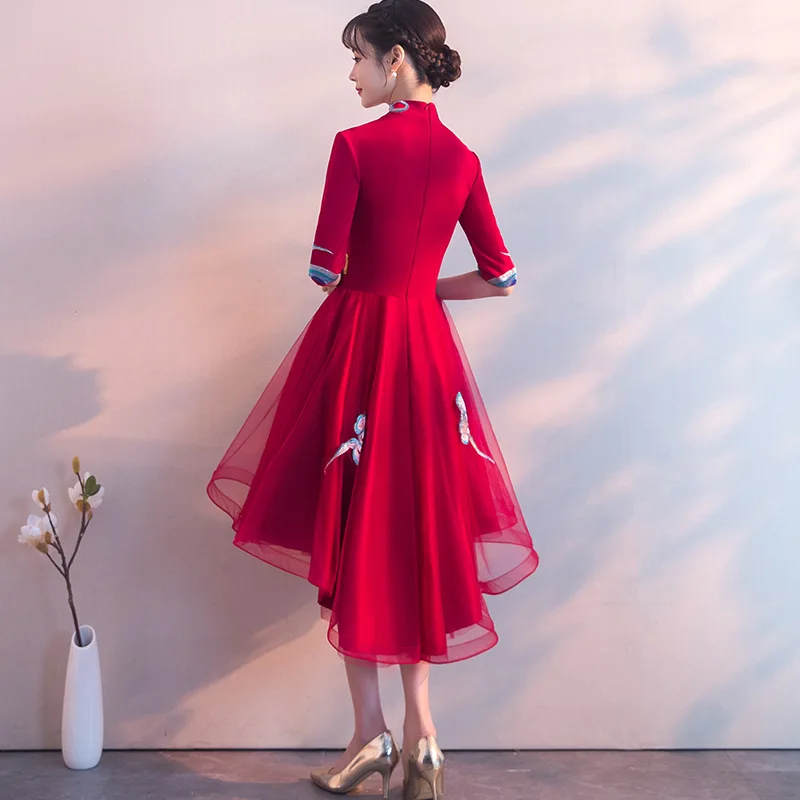 Новинка 2019 банкетное вечернее платье с вышивкой Феникса короткое длинное