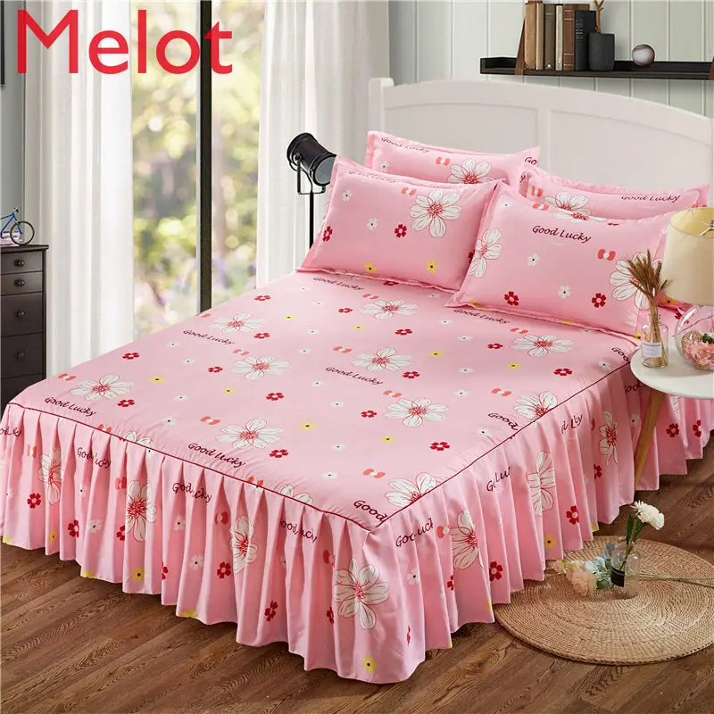 

30 Bed Skirt Double Layer Lace Bed Skirt Bedspread Polyester Bed Sheet for Wedding Housewarming Gift Bedspread with Elastic Band