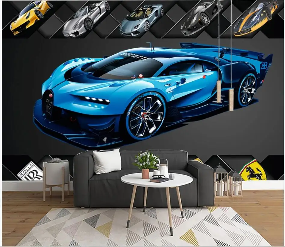 WDBH пользовательские фото 3d обои крутой синий спортивный автомобиль роскошный тв