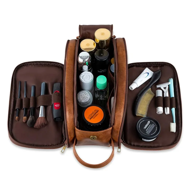 New Design Men's PU Leather Cosmetic Bag Large Capacity Razor Toothbrush Toiletries Storage Waterproof Zipper Wash | Багаж и сумки