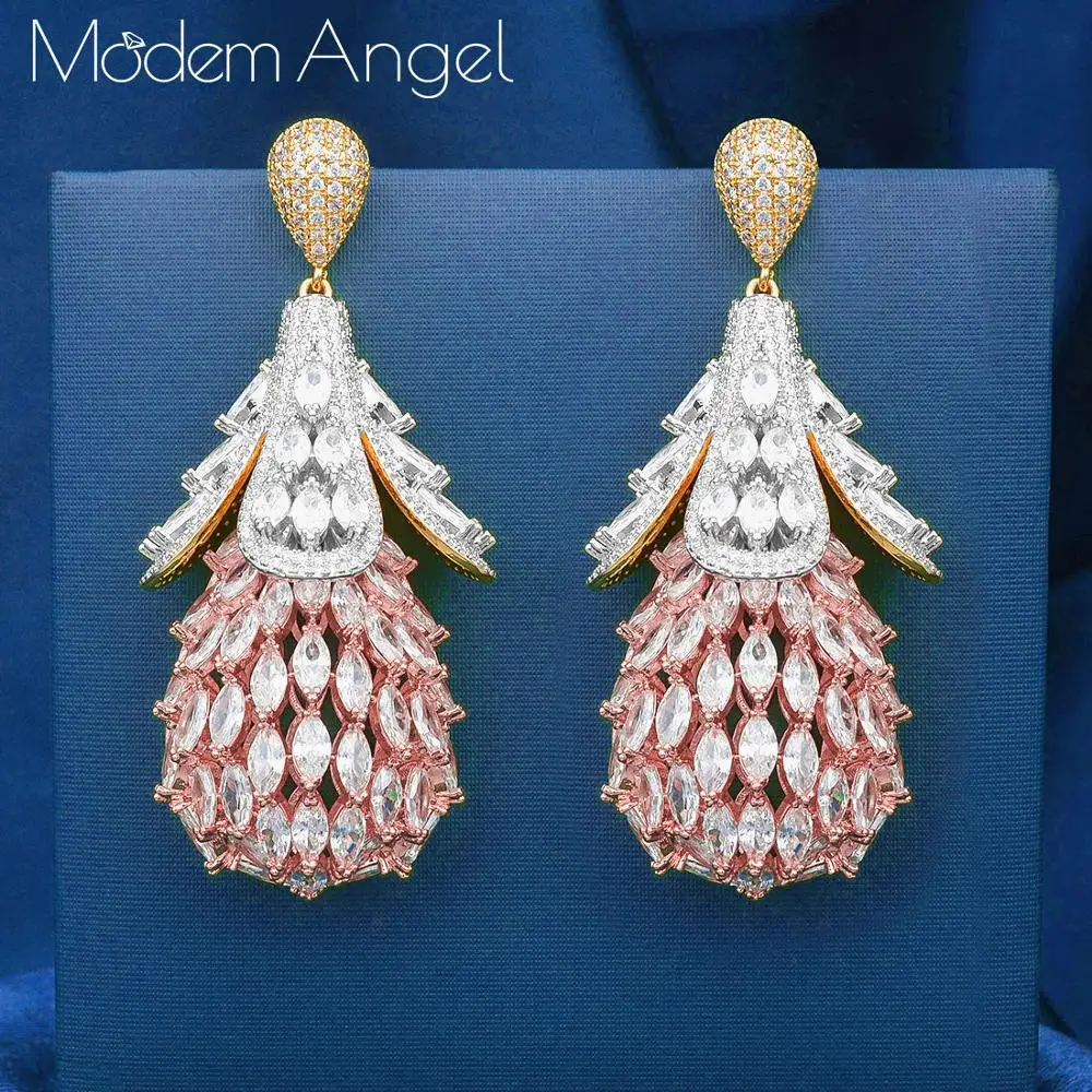 

ModemAngel Luxury Small Bell Shape Fashion Earring AAA Cubic Zircons for Women Party Engagement Width Earrings Jewelry Brincos