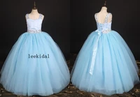 baby blue flower girls dresses straps with beaded sequins rhinestones ball gown cheap kids little girl first communion dress