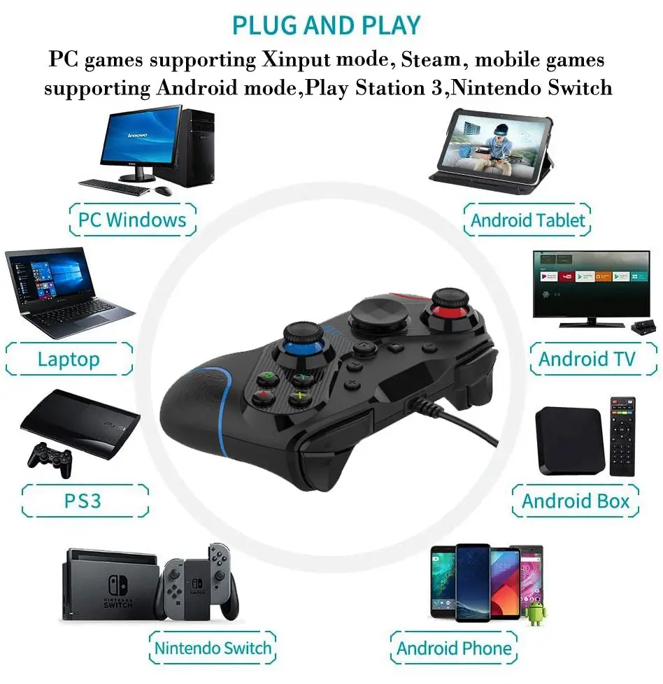 Проводной контроллер S818W джойстик для Nintendo Switch/PS3/Android/ПК/iOS (MFI) двухмоторная