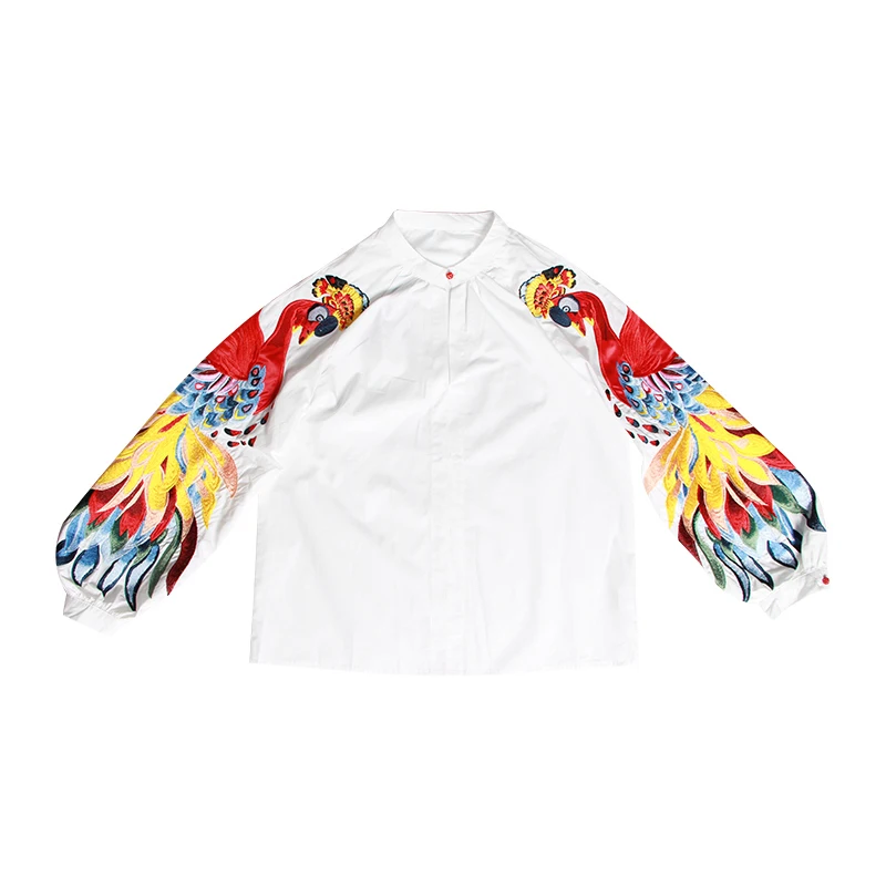 VGH летняя повседневная женская рубашка с вышивкой животных круглым вырезом и