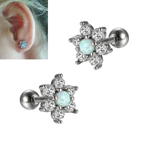 2pcs flower opal stud earings tragus helix cartilage daith piercing crystal cubic zirconia ear stud for woman body jewelry gift