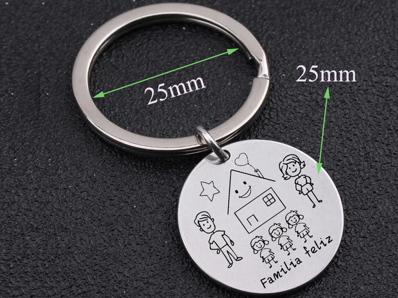 Stick Family Spanish Familia Feliz Keychain Custom Parents and Children Figure Gift for Family House Fashion Simple Bag Charm