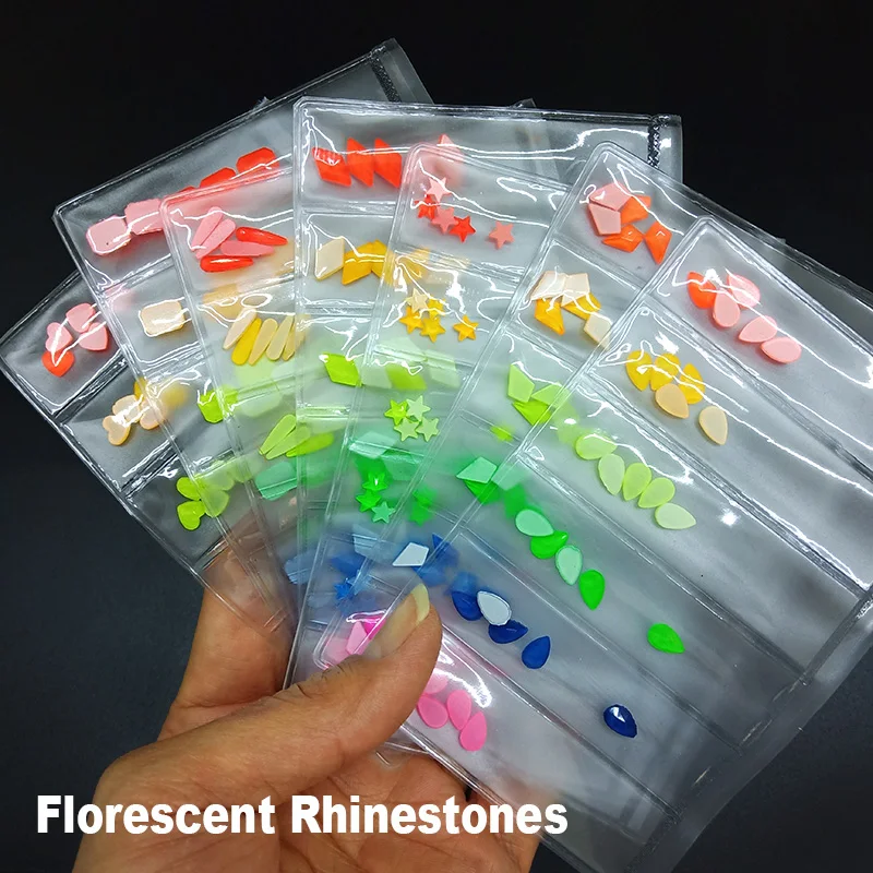 Piedras de cristal fluorescentes para decoración de uñas, diamantes de imitación, 6 rejillas, estilo 3D, DIY