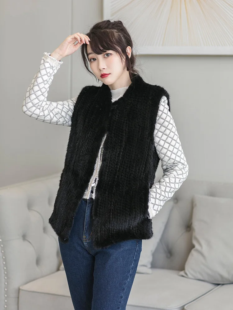 Women Natural Mink Fur Knitted Jacket Winter Fluffy Soft Ladies Sleeveless Vest Female Shawl enlarge