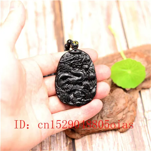 Натуральный черный зеленый нефрит Китайский дракон кулон бусы ожерелье Шарм