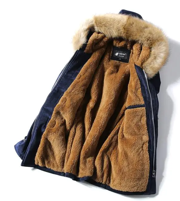 Fall/winter Fur Collar Horns Buckle Deer Velvet Leather Cotton-Padded Jacket Men's Mid-length Slim Thick Warmth Outwear
