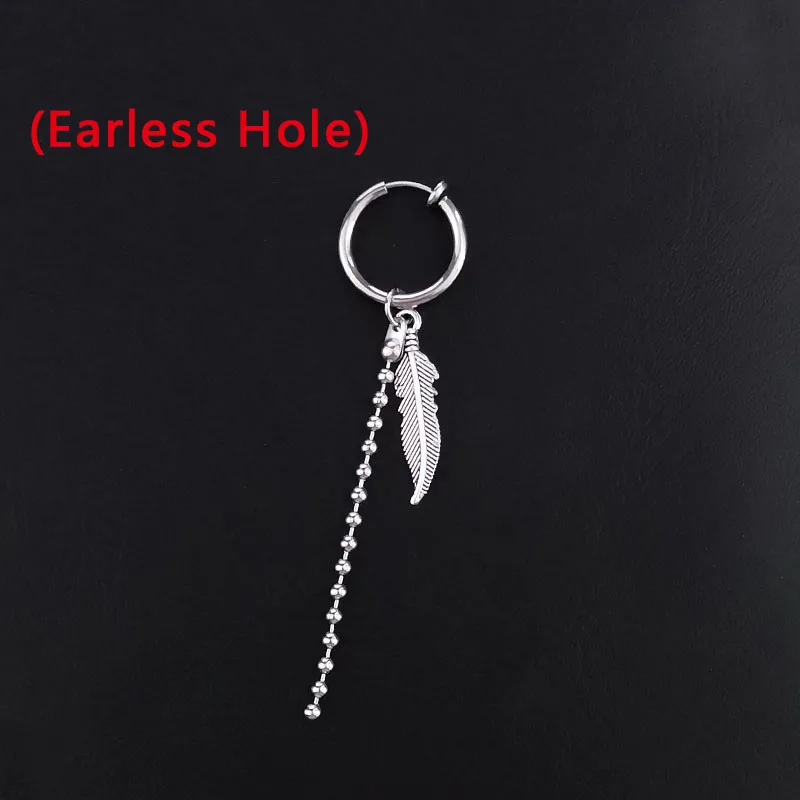 6 Earless Hole Серьги в стиле панк из нержавеющей стали, зажим для женщин и мужчин, перо, лезвие, крест конус кисточка, цепочка, подвеска для мальчиков и девочек, рок, хип-хоп серьги-гвоздики - Окраска металла: 6 Earless Hole