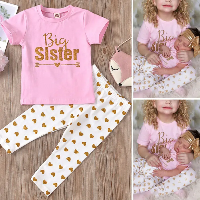 

Футболка с короткими рукавами для маленьких девочек топ и брюки, комплекты, летняя повседневная детская одежда