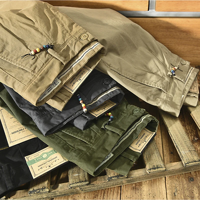 Мужские брюки-карго из чистого хлопка повседневные свободные брюки средней