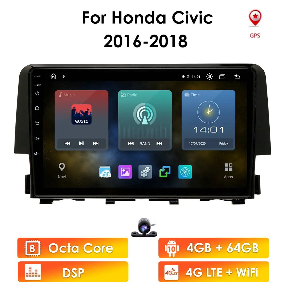 Ossuret автомобильный мультимедийный плеер четырехъядерный радио для Honda Civic 2016 2017