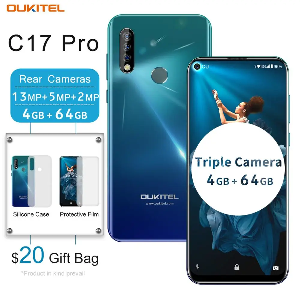OUKITEL C17 Pro Dual 4G Android 9 0 смартфон с распознаванием отпечатков пальцев лица 6 35 дюймов 4