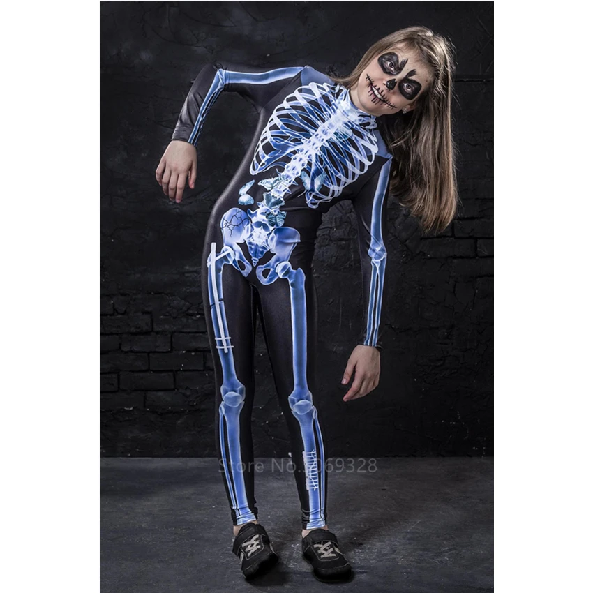 Новинка 2020 страшный костюм на Хэллоуин с черепом для детей скелет взрослых всей