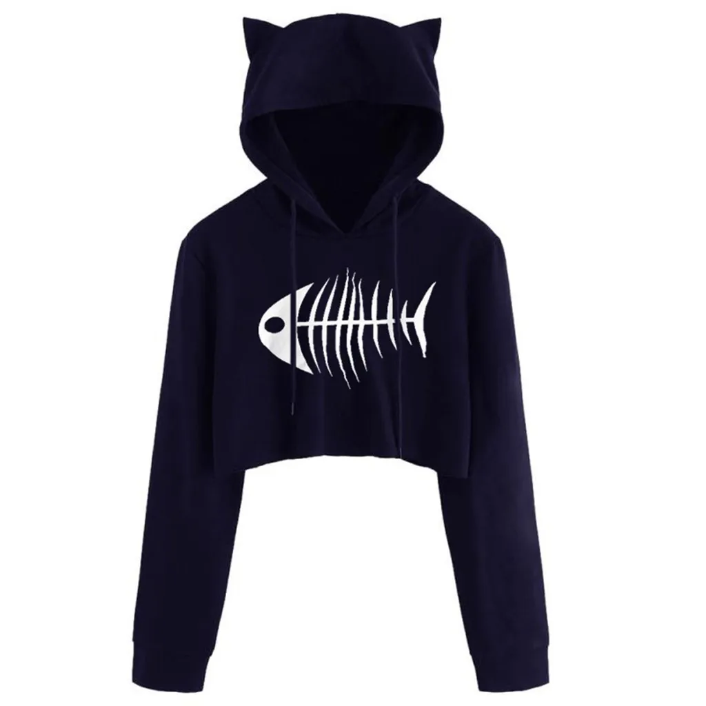 Женские разноцветные толстовки с принтом рыбы на осень и зиму 2020 укороченный