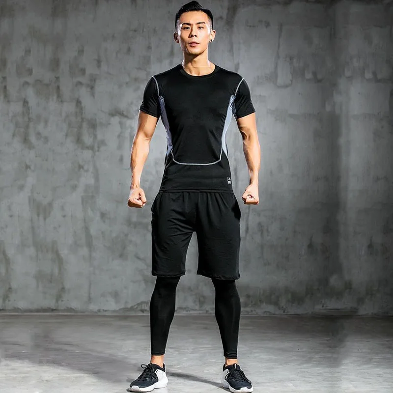

2021 New Men's Tracksuit Gym Fitness Sportswear Quick-drying Sport Suit Clothes Running Jogging Sports Wear Exercise Workout set