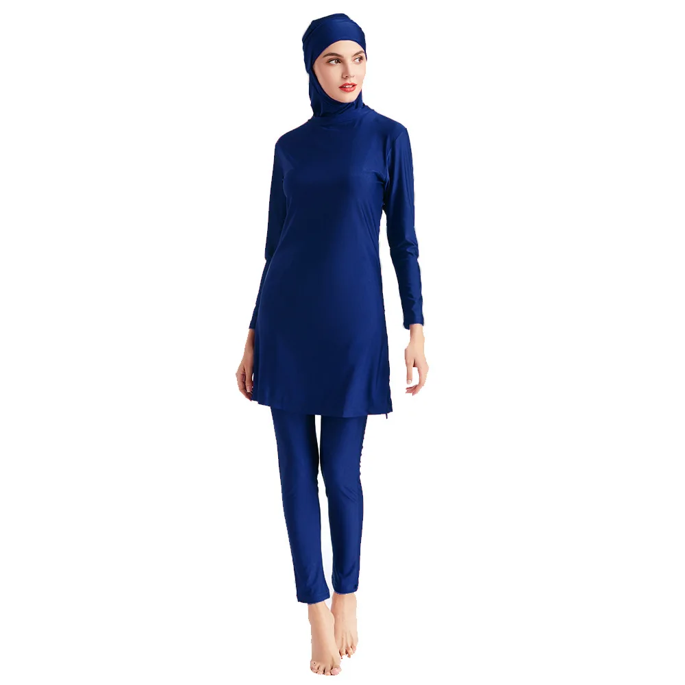 

Three Piece Slim Swimsuit Conservative Large Size Solid Color Swimsuit Muslim Swimwear Swimming Suit for Women Long Sleeve