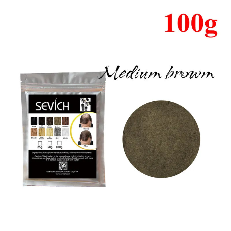 Medium brown-100g Кератиновые волокна против потери волос от Sevich, 100 г, 10 цветов, волокна для волос, волокна для роста волос, восстановление волос, консилер, спрей, продукт для ухода за волосами, 50 г - Color: Medium brown-100g