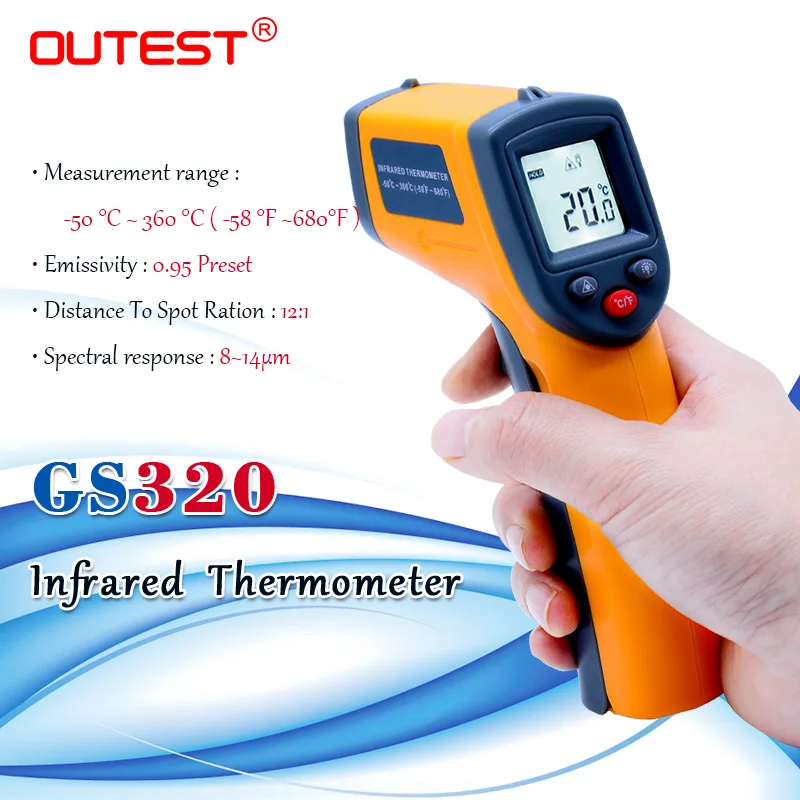 Новое поступление цифровой инфракрасный термометр Бесконтактный ИК GS320 50 ~ 360C ( 58