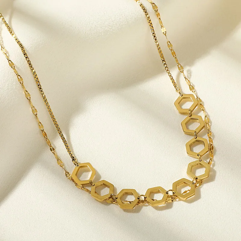 

2022 Fashion Jewelry Design Sense Overlapping Double-layer Stainless Steel Necklace Fashion Ol Cold Wind Titanium Steel Chain