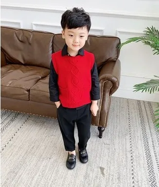 only vest 90-140cm height new autumn boys fashion knitted vest kids spring autumn clothing boys casual vest - Цвет: only vest