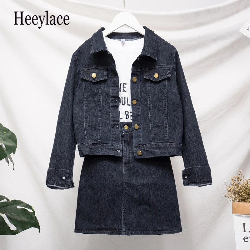 Женский джинсовый пиджак и мини юбка повседневный однотонный комплект из двух