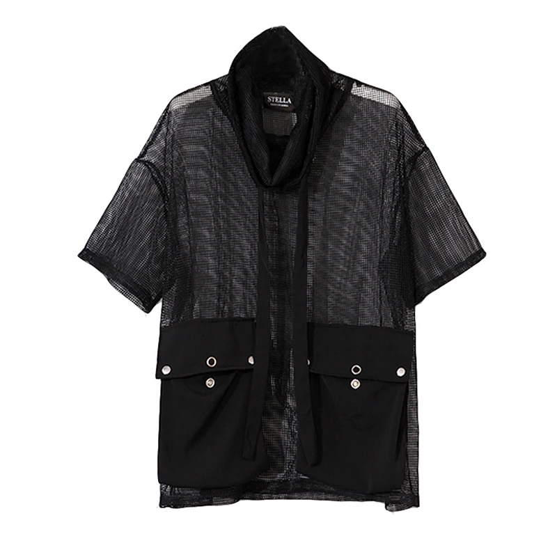 Новая женская летняя Прозрачная Футболка в японском стиле черная сетчатая