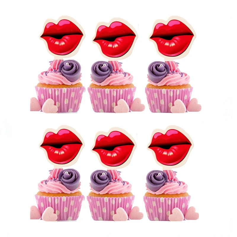 30 шт. романтический поцелуй свадебный торт Топпер помада красные губы рот