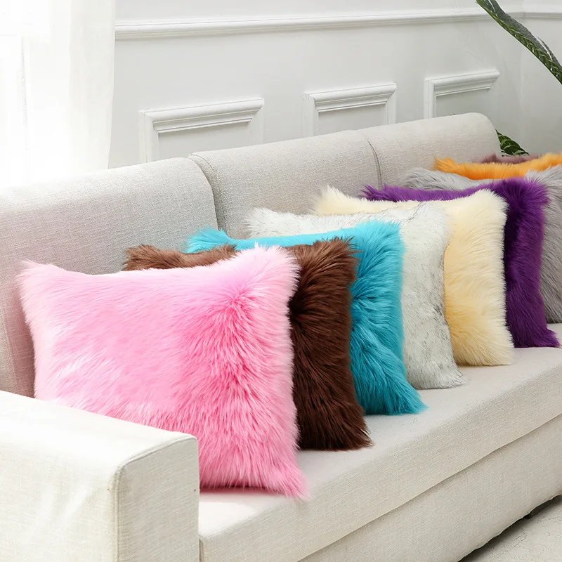 Faux Fur Velvet Throw Pillow Case Sofa Cushion Covers 45*45cm Decorative Ornamental Long Hair for Living Room Modern Pillowcase