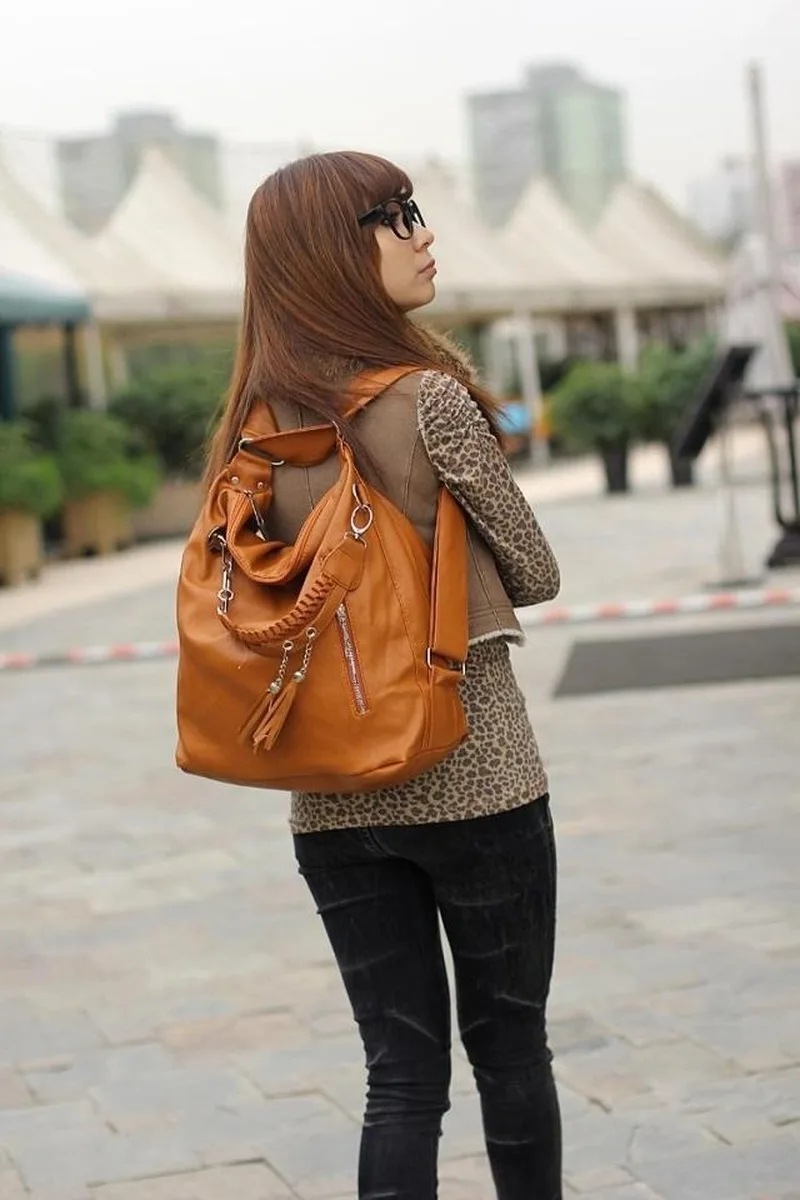 New female bag dual-use European and American fashion tassel chain shoulder backpack large capacity tide | Багаж и сумки