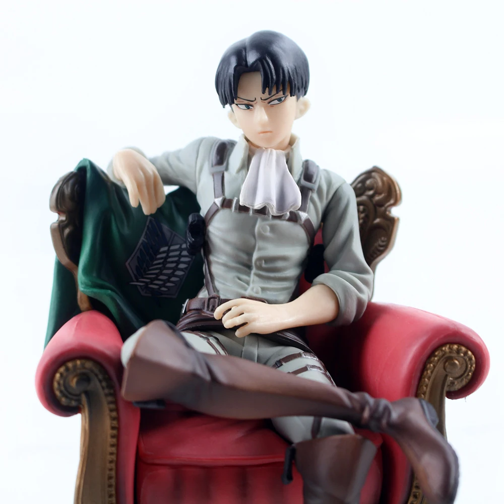 

13cm Attack On Titan Levi Ackerman Action Figure Anime Solider Levi With Sofa Sitting Ver. Pvc Collectible Model Toy