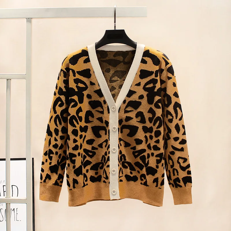 Женский кардиган с леопардовым принтом GIGOGOU Черный винтажный однобортный