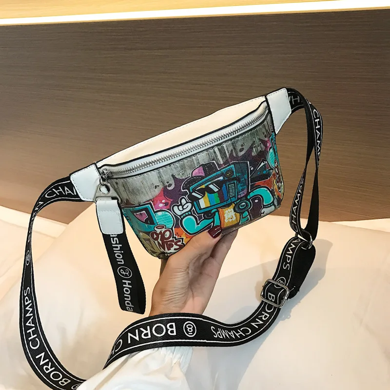 

Hip-hop Fashion Painted Graffiti Small Waist Bag 2021 New Net Red Casual Stiletto Chest Bag Bundy Girl Bag