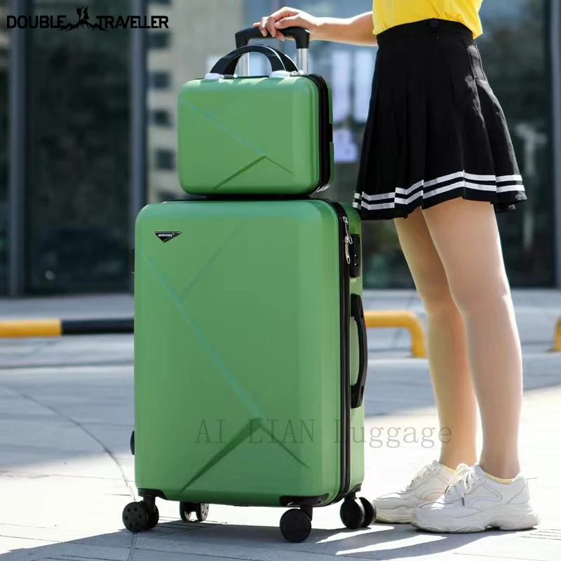 ABS+PC travel suitcase on wheels trolley luggage set Green rolling luggage case Women cosmetic bag suitcase set 20inch carry on