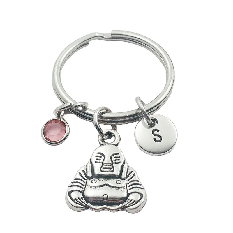 

New Buddha vintage Initial Letter Monogram Birthstone Keychains Keyring Creative Fashion Jewelry Women Gifts Accessories Pendant