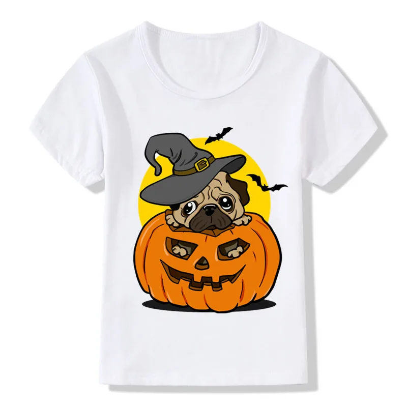 

Halloween Pug Pattern Funny Kids T shirt Boys and Girls Summer T-shirt Baby Cartoon Pumpkin Dog Print Clothes,ooo2027